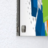 Poster with stainless steel wall standoff mounts, 5 mm wall offset