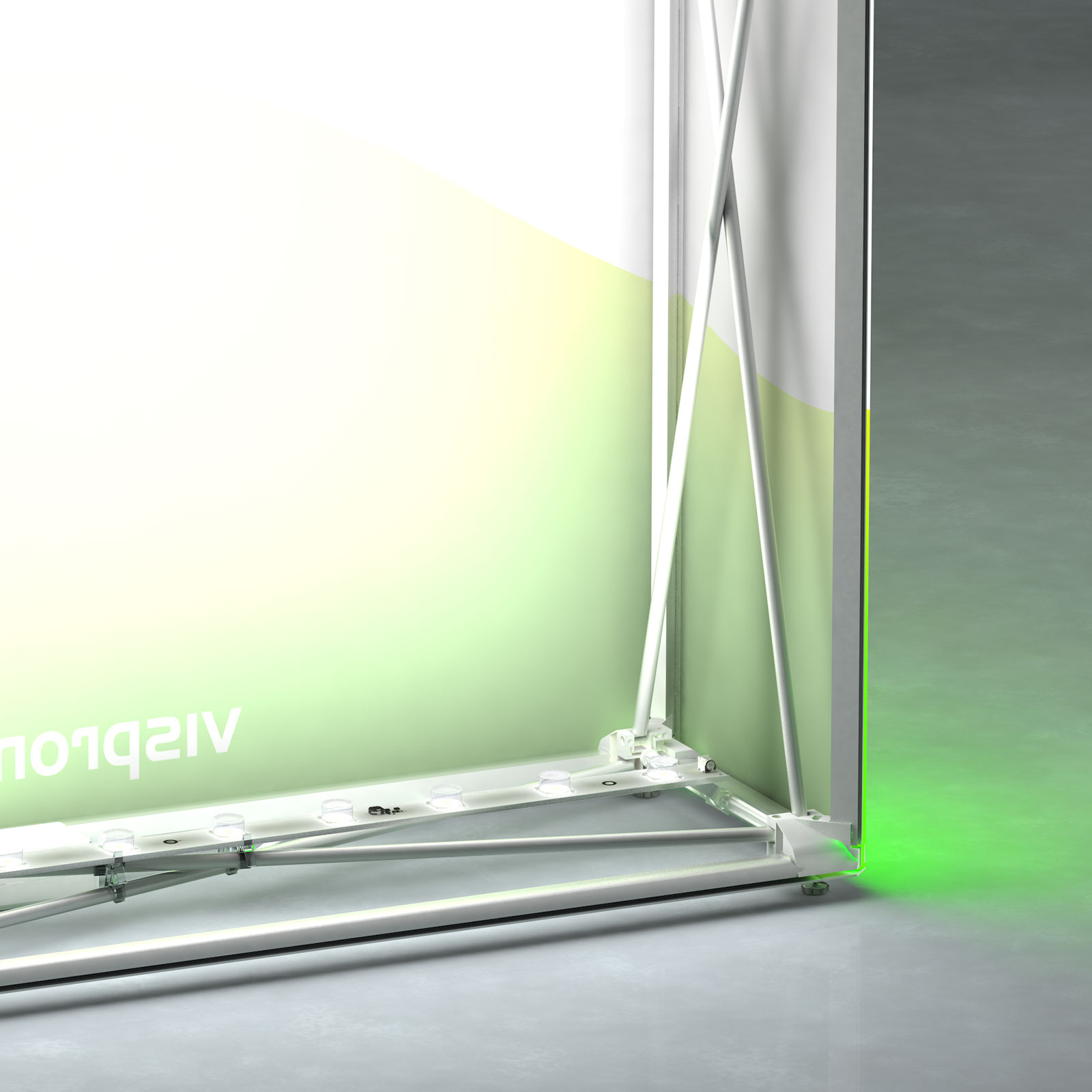 Pop-Up Folding Display LED: Detail of scissor frame system with LED strips