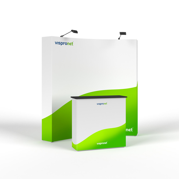 Pop-Up Velcro Curved 3 x 3, combined with counter and halogen spotlights