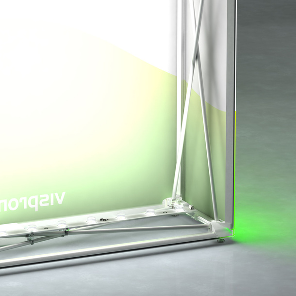 Pop-Up Folding Display LED: Detail of scissor frame system with LED strips