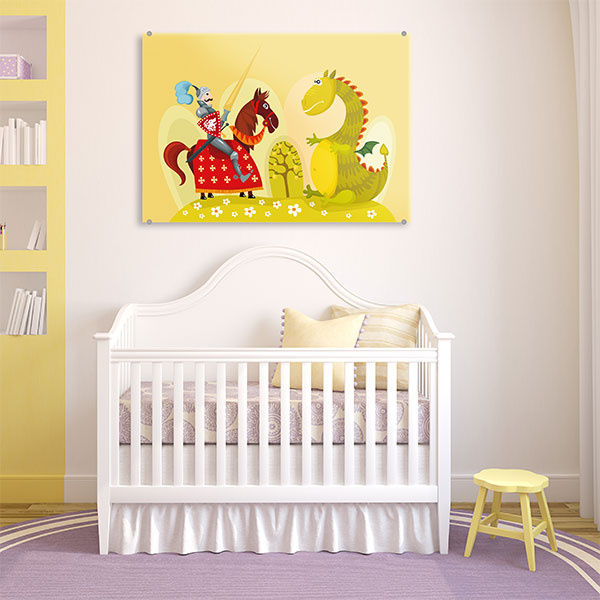 Children’s room accessory: poster with stainless steel clamp spacer