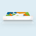 Front side with design, unprinted areas and back side white