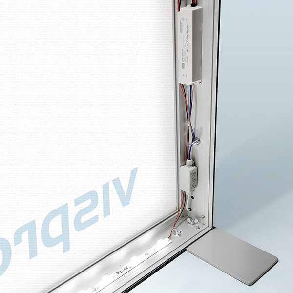 Power supply mounted concealed within the frame, frame including cable gland