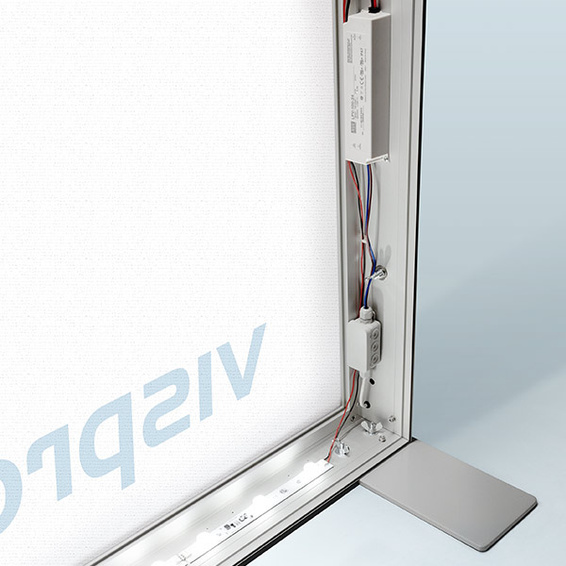 Power supply mounted concealed within the frame, frame including cable gland