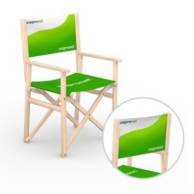 Wooden directors chair, backrest printed on both sides