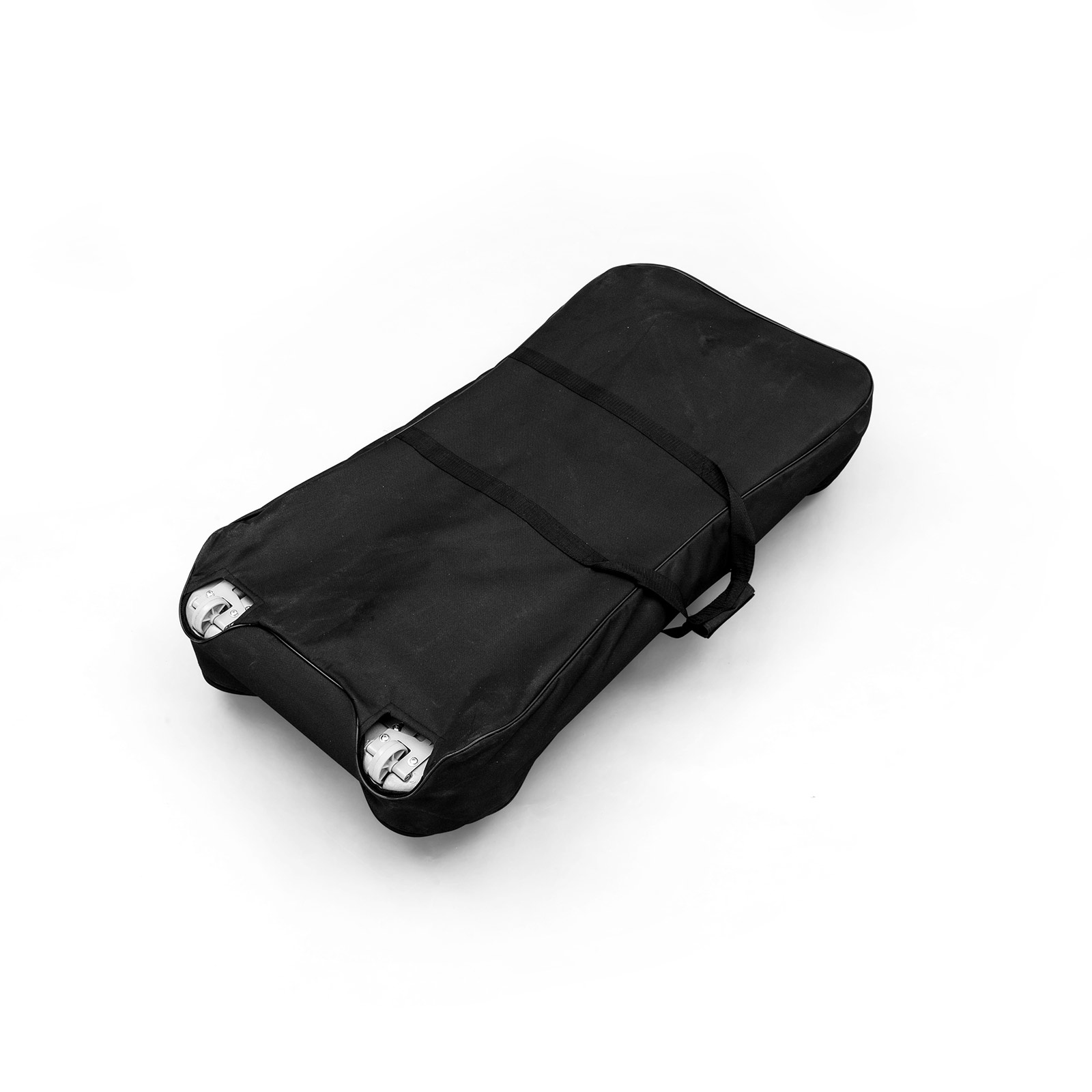 Carrying bag with handles and openings for pull handle and wheels on the system