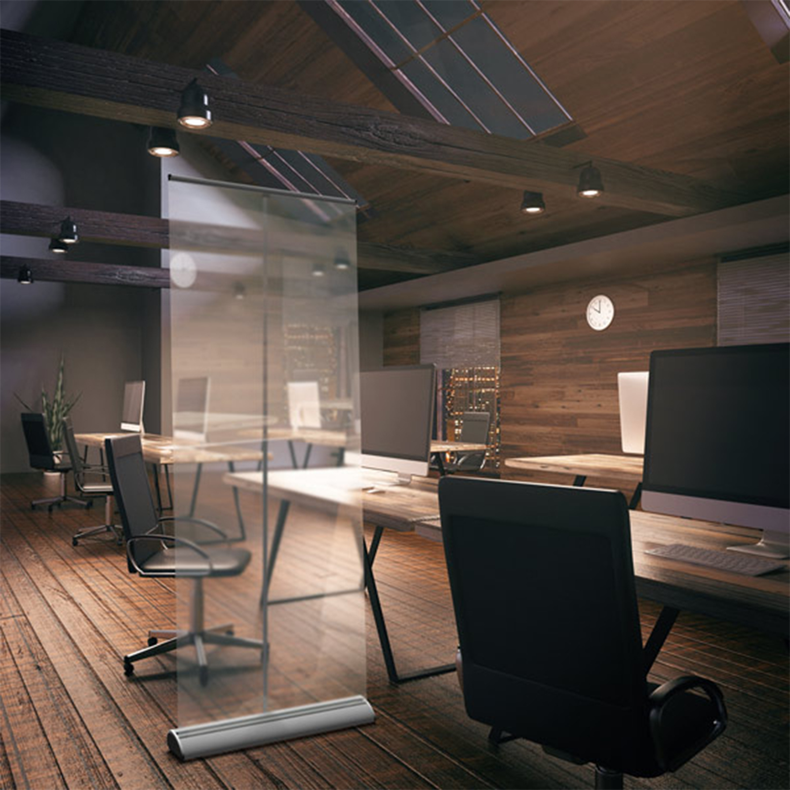 Roll Up Select Protective Screen as Partition Wall in Office Spaces