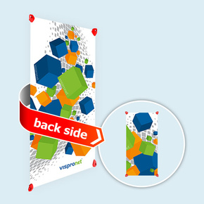 Banner in portrait format, double-sided print with clips