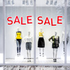 SALE as window display decoration (suspended, attachment e.g. with nylon cord)