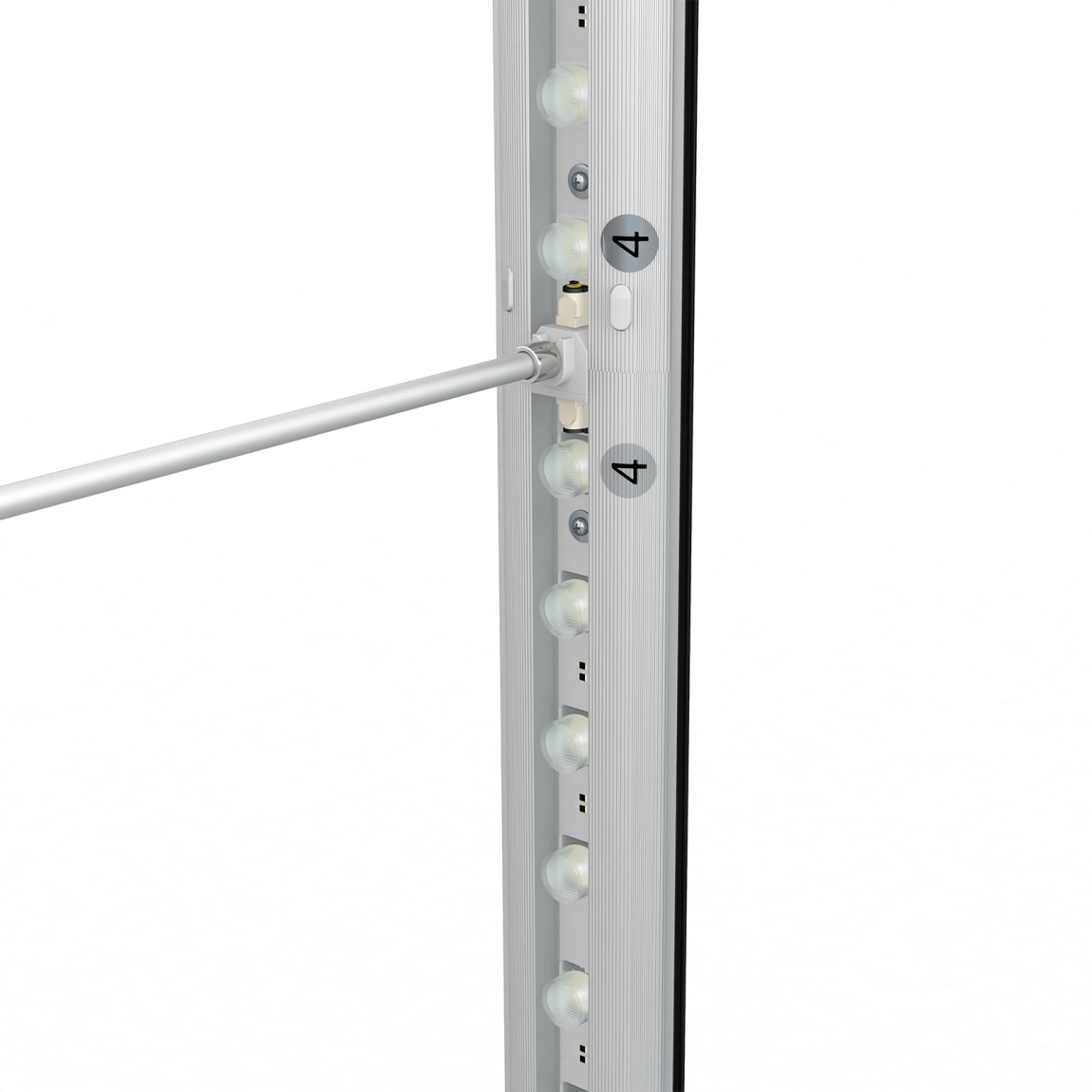 Trade show wall Lightbox click, support rod mounting