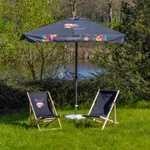 Perfect combination in anthracite: 300 x 300 cm parasol and deck chair with partial DTF print or solid color