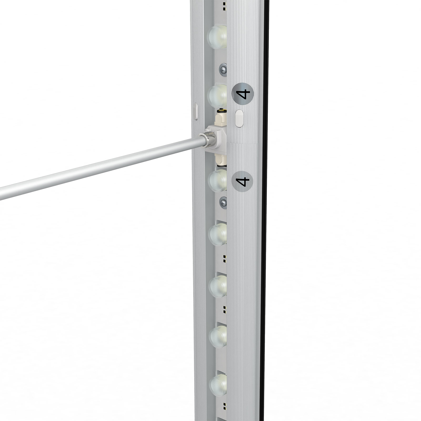 Trade show wall Lightbox click, support rod mounting