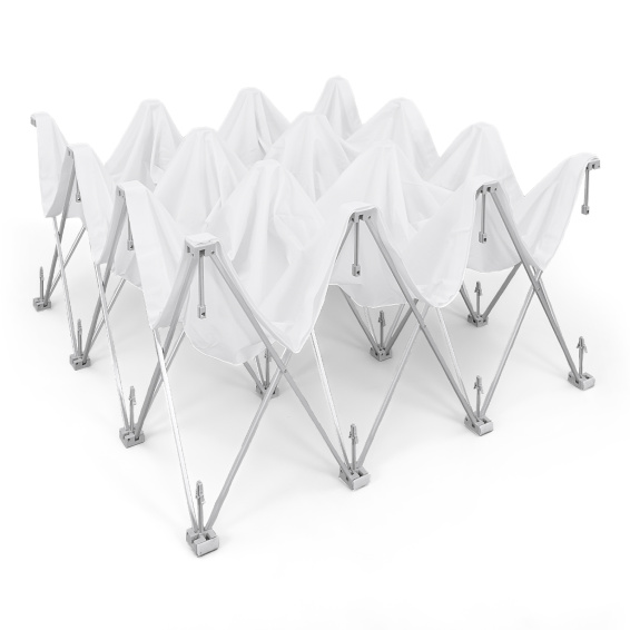 Aluminum scissor grid system, fastening of printed part with hook-and-loop tape