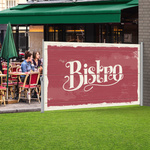 Side awning, wall-mounted on the right with design on the reverse side