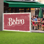 Side awning, wall-mounted on the left with design on the reverse side