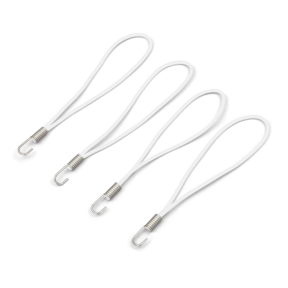 Elastic strap with stainless steel hook and loop 250 mm, white, set of 4