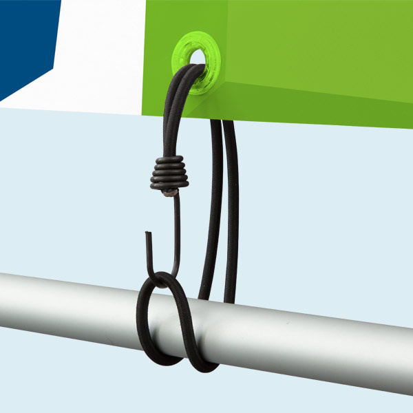 Attachment option: black elastic cord with metal hook