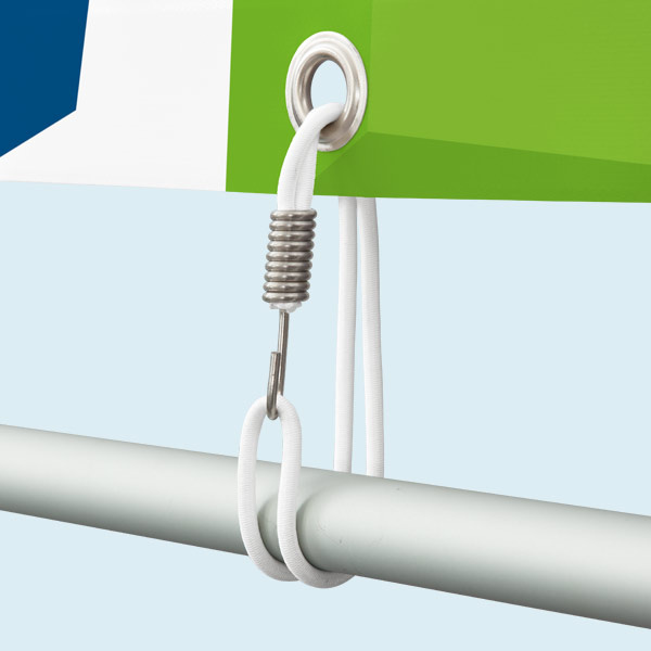 Mounting option: white elastic cord with stainless steel hook