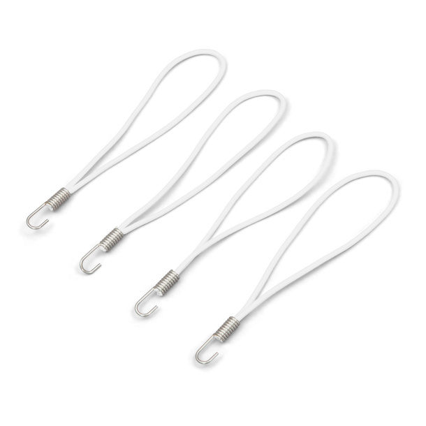 Elastic strap with stainless steel hook and loop 250 mm, white, set of 4
