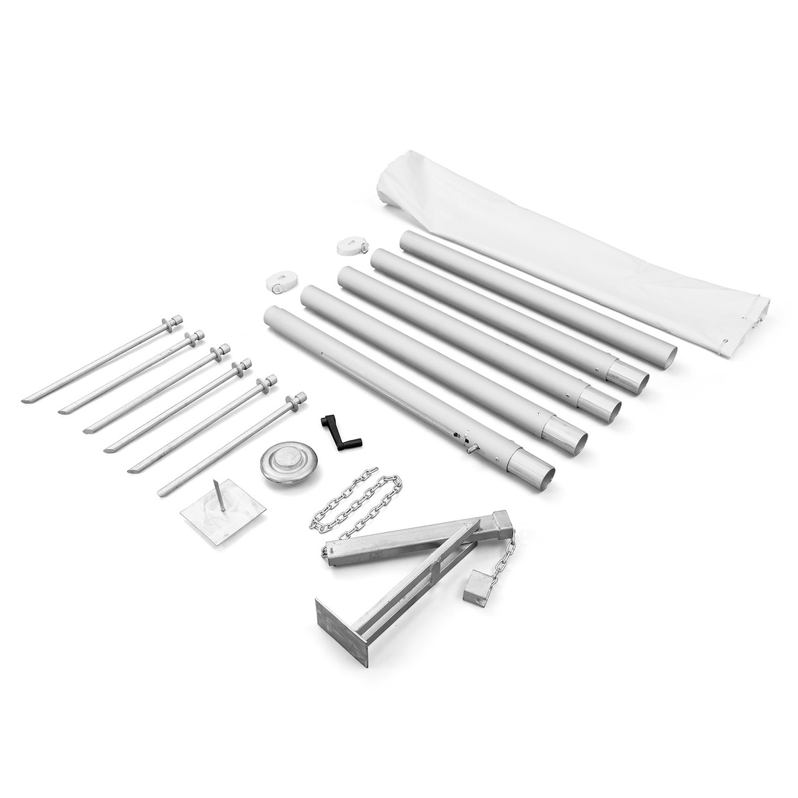 5-piece pole with base plate, mounting accessories and transport bag