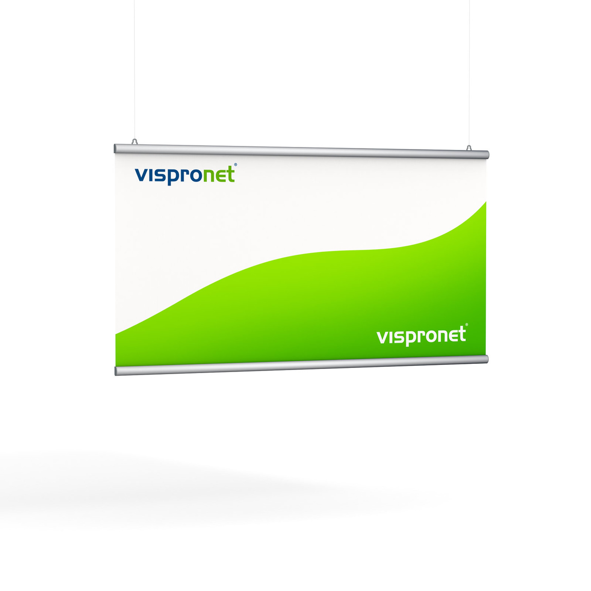 Fabric banner with aluminum clamping rail at the top and bottom edges