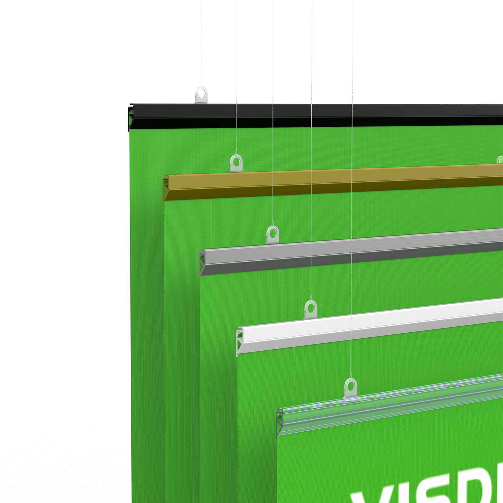Banner with plastic clamping rail (available in 5 colors) and grommet set (included)