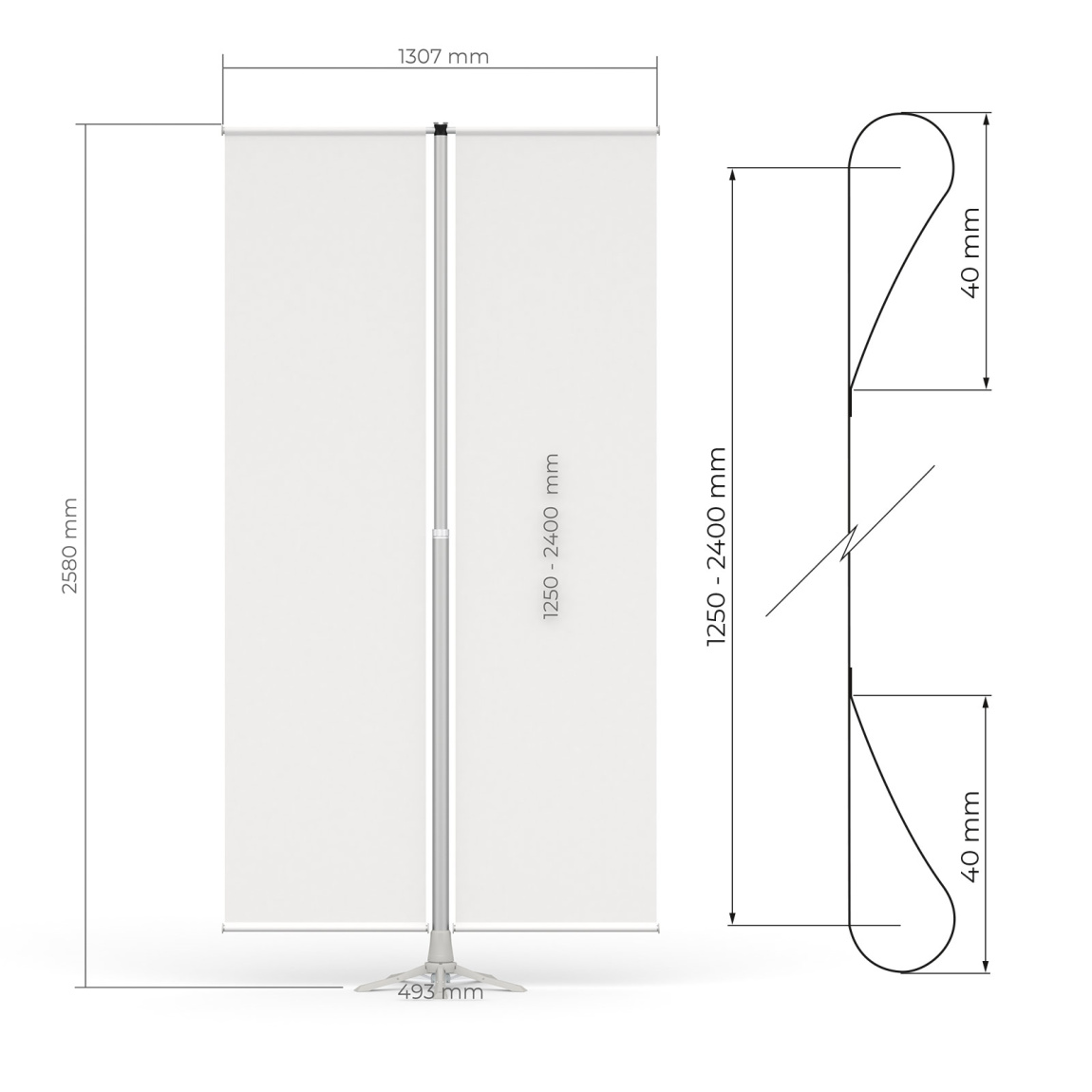 Suitable for flags: width 60 cm, height 125 - 240 cm