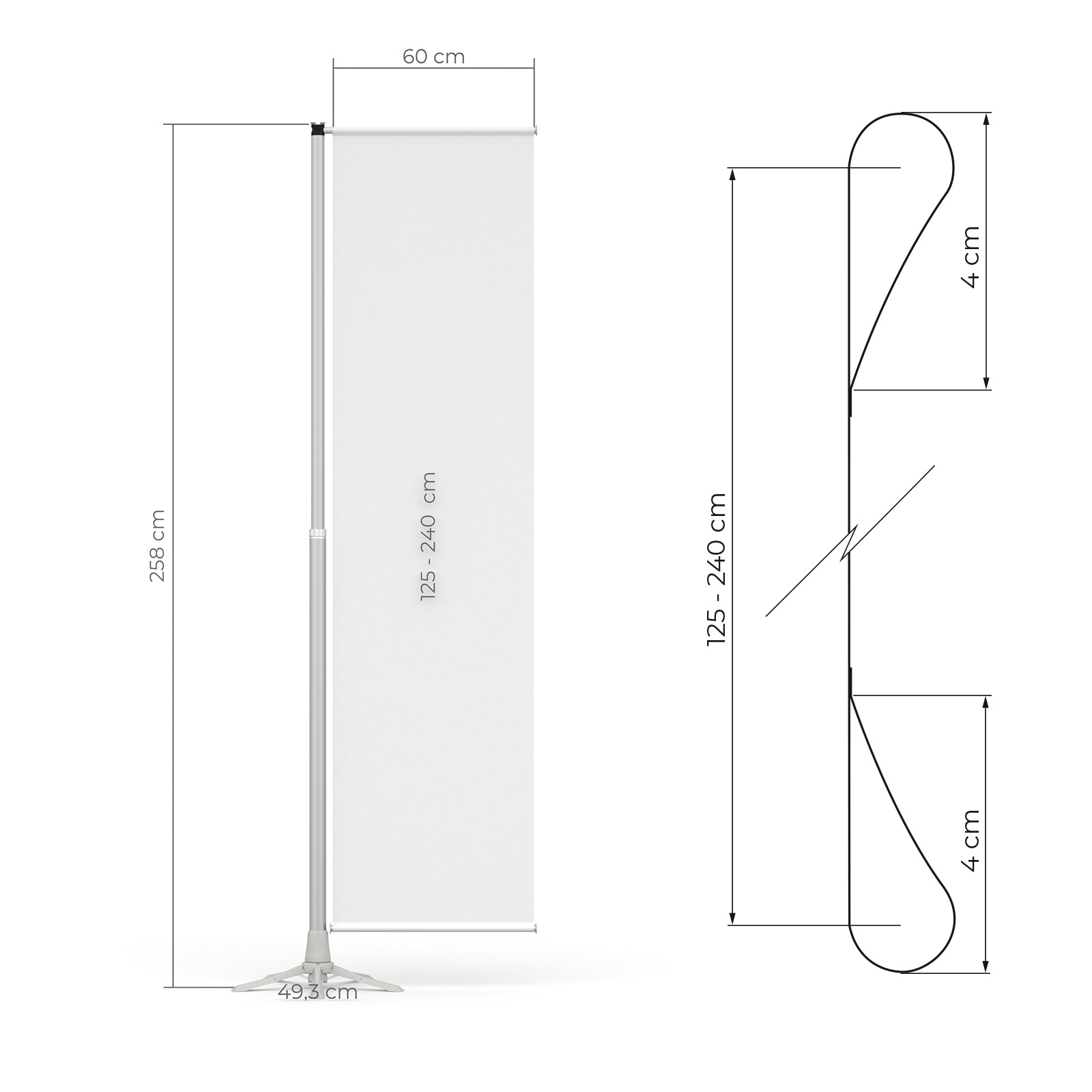 Suitable for flags: width 60 cm, height 125 - 240 cm