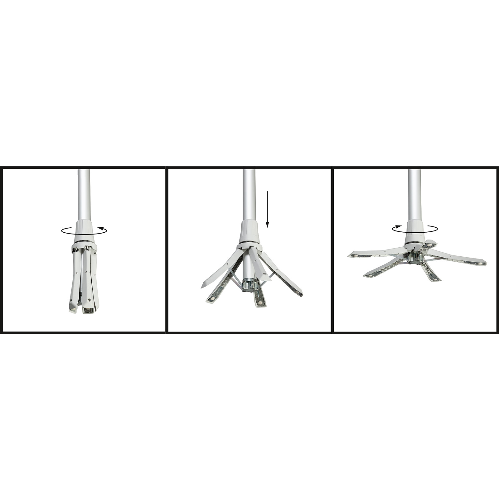 Telescopic mast with practical folding base - simple and tool-free