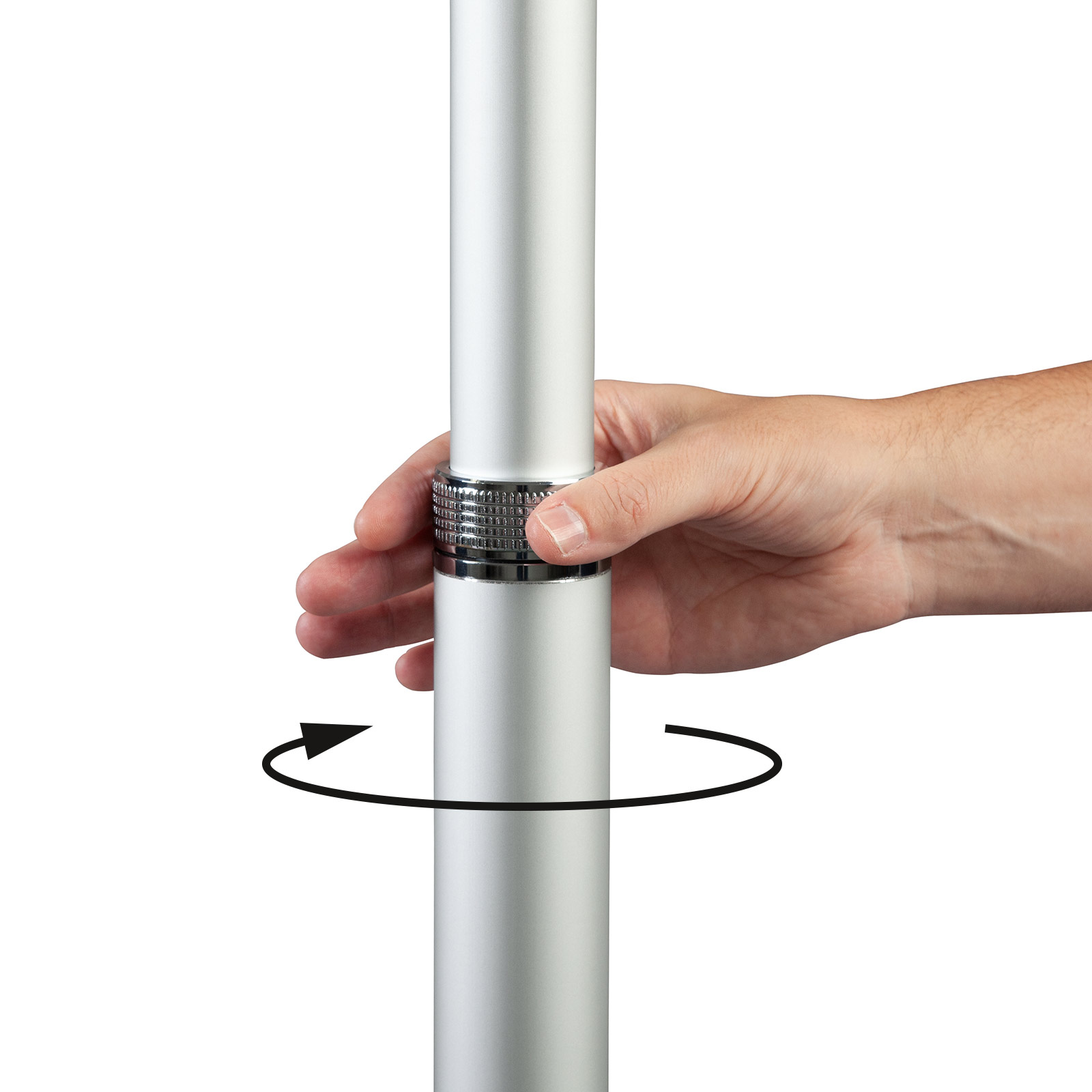 Simple adjustment of the telescopic mast via rotary locking mechanism