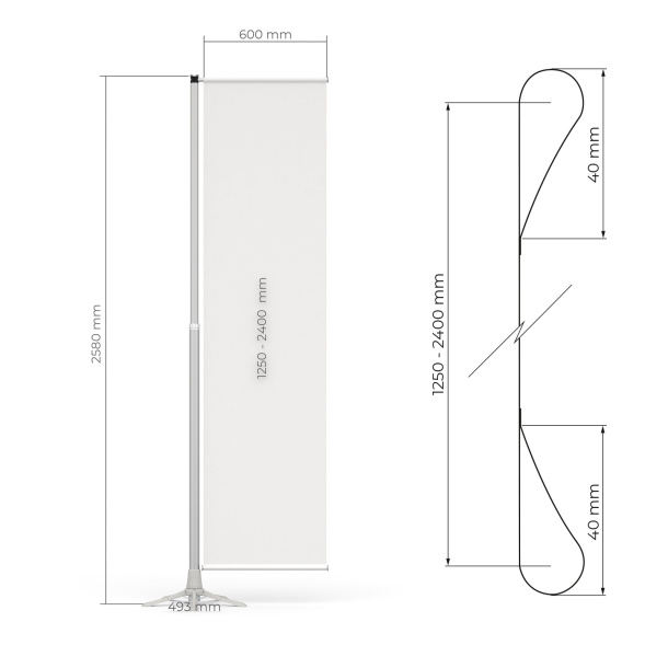 Suitable for flags: width 60 cm, height 125 - 240 cm