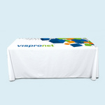 Floor-length tablecloths for rectangular folding tables, front view