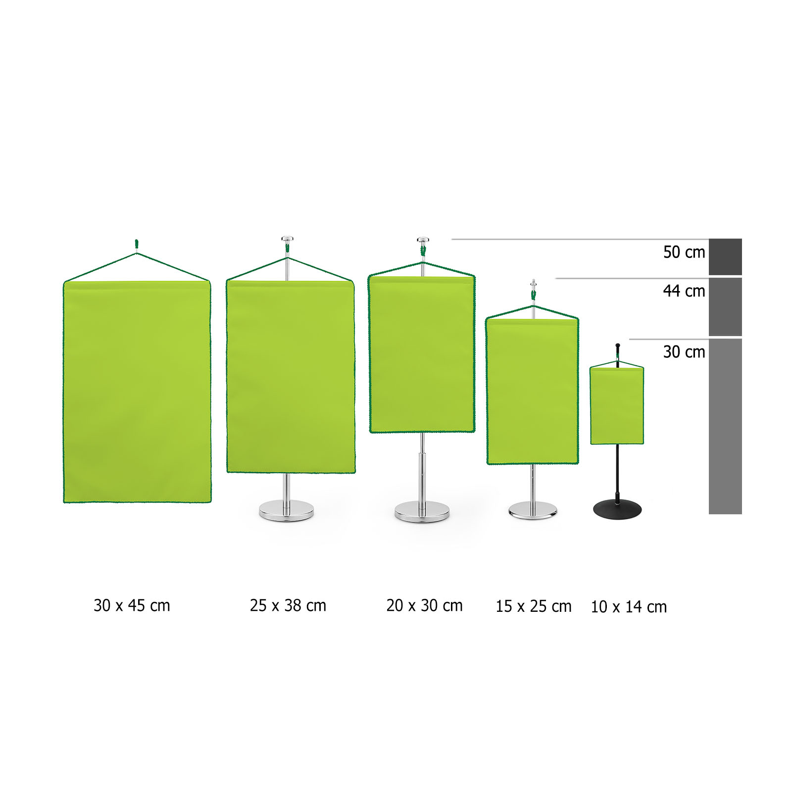 Rectangular Table Banner with Cord, Size Comparison