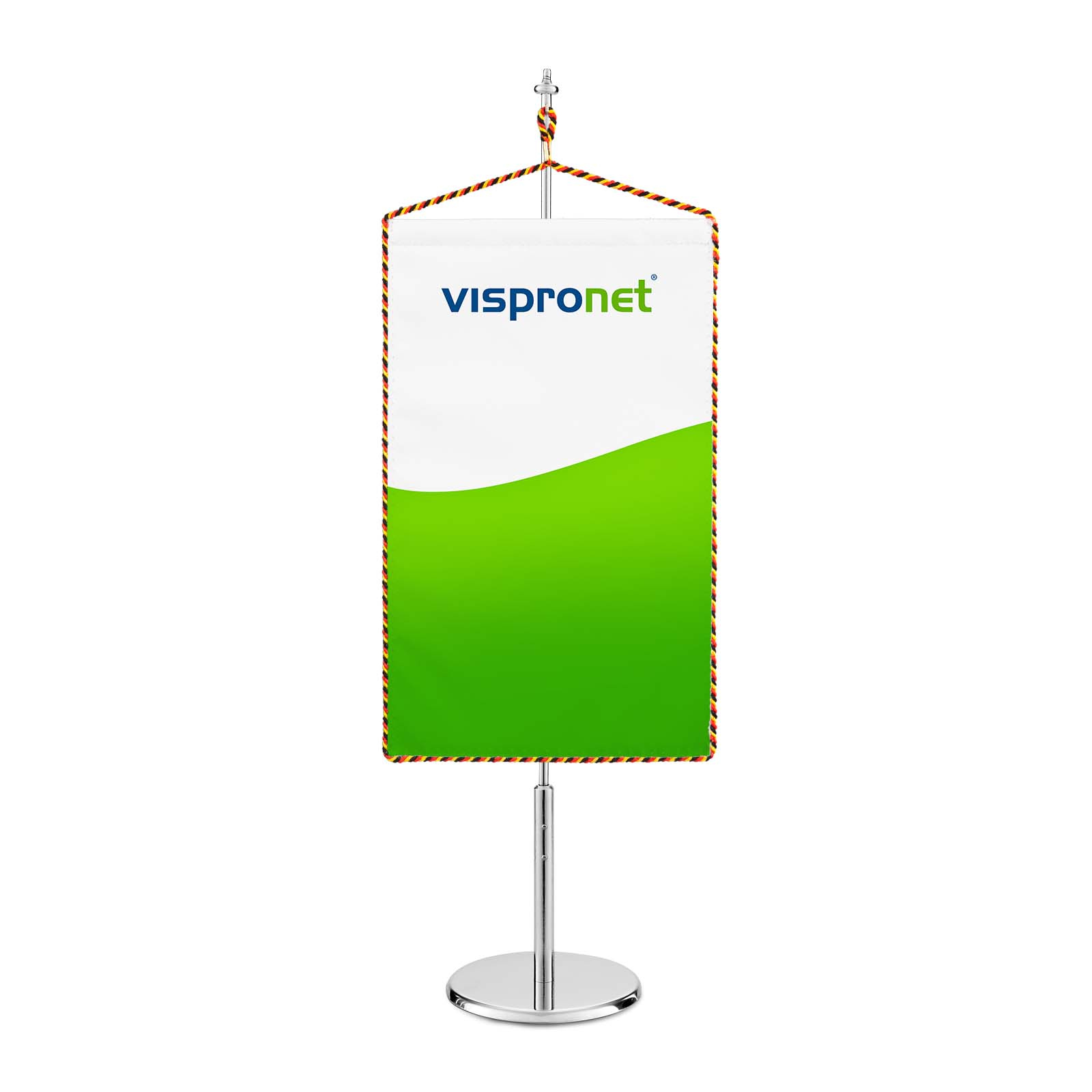 Rectangular table banner with black/red/yellow cord