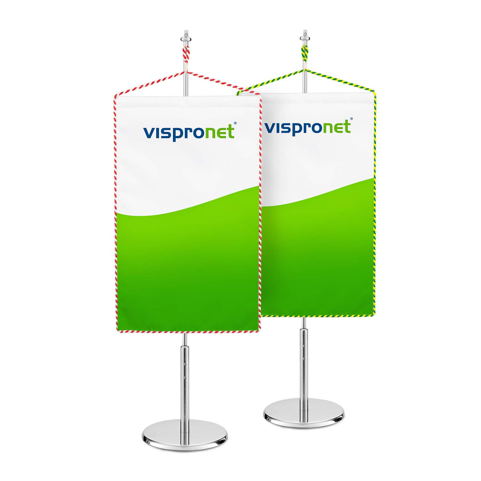 Rectangular table banner with white/red or green/yellow cord