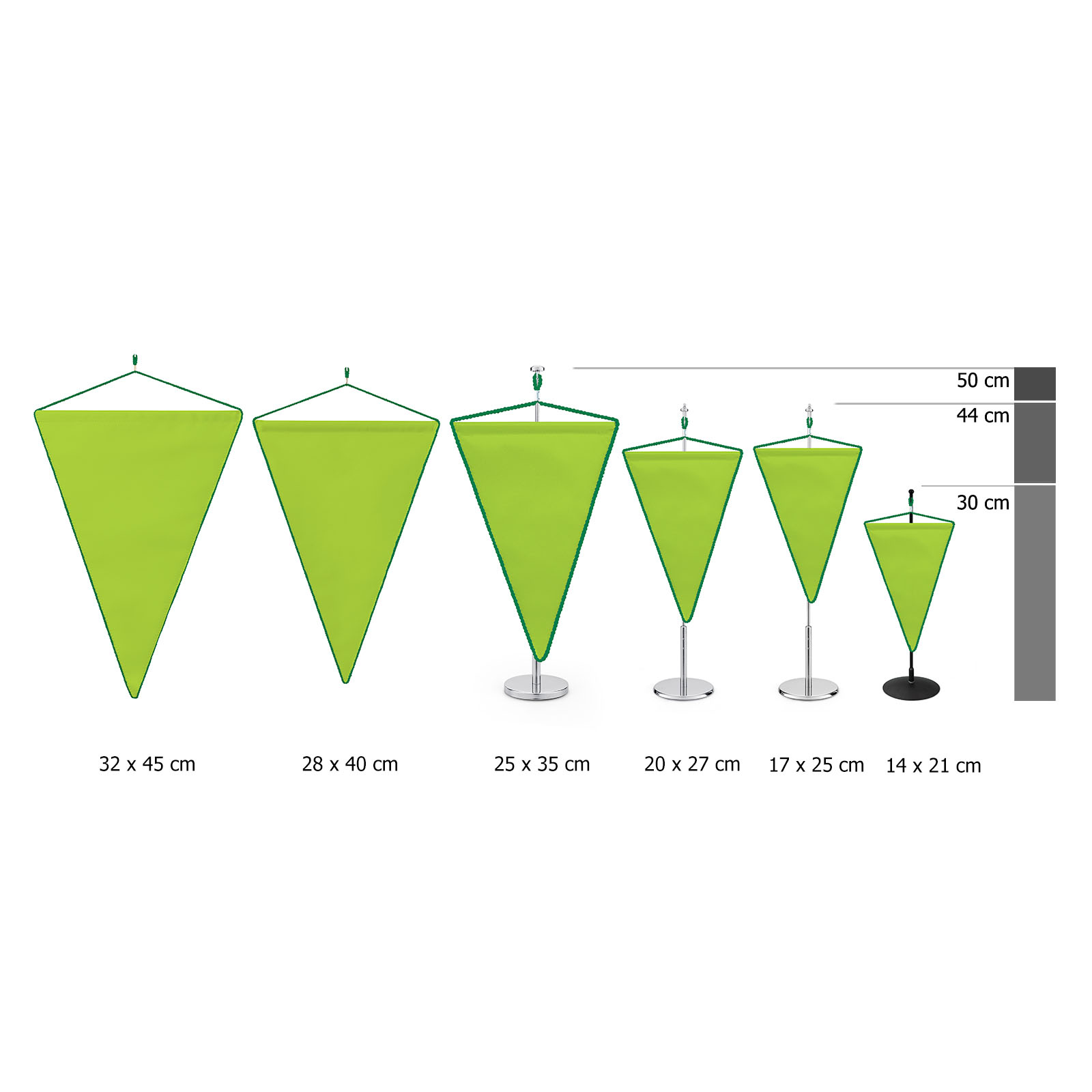 Table pennant with cord, size comparison
