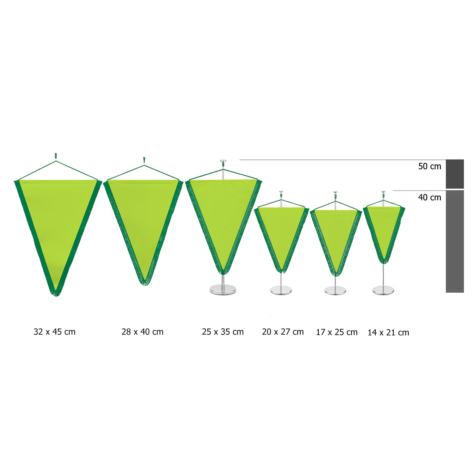 Table pennant with cut fringe, size comparison