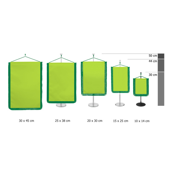 Rectangular table banner with cut fringe, size comparison