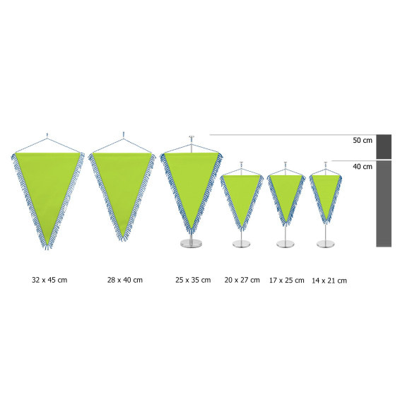 Table pennant with loop fringe, size comparison