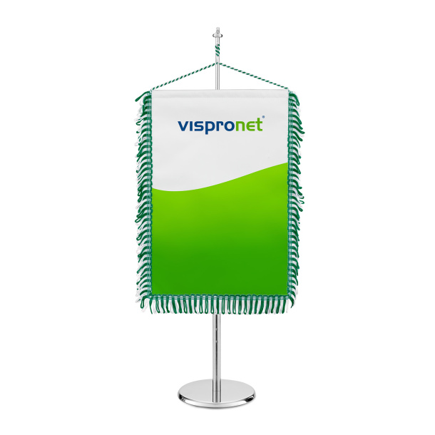 Rectangular table banner with white/green loop fringe