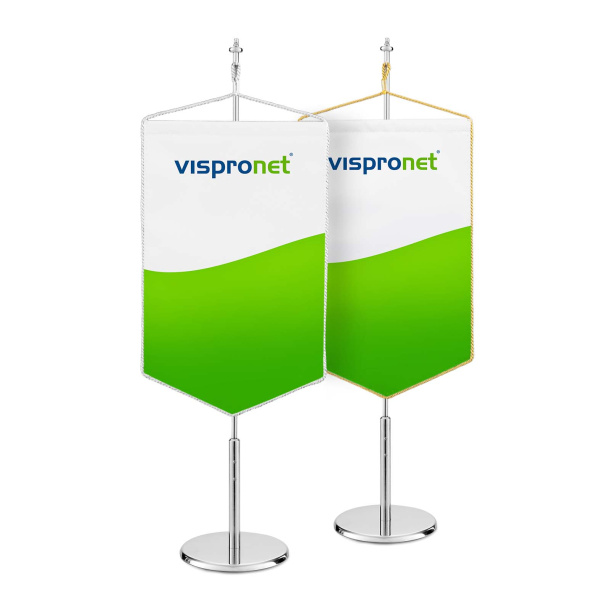 Table banner with tapered lower edge and silver or gold keder rope