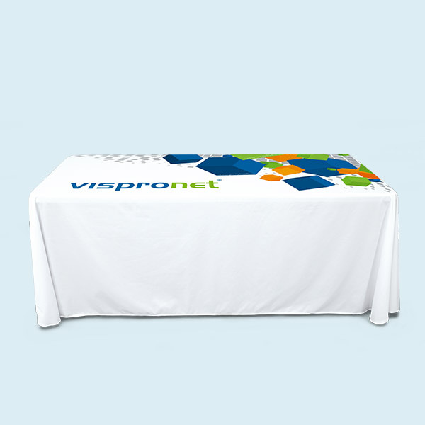 Floor-length tablecloths for rectangular folding tables, front view