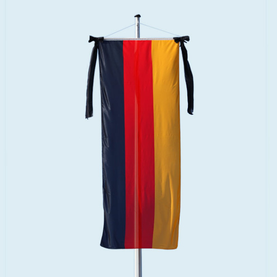 Double-sided banner flag with mourning ribbon