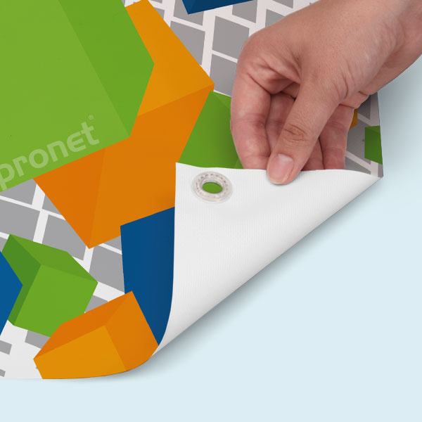 Advertising banner, PVC banner Basic with plastic eyelet ø 12 mm, reverse side