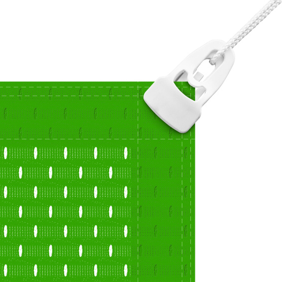 Detailed view of tensioning banner with edge reinforcement and clamp eyelet Midi