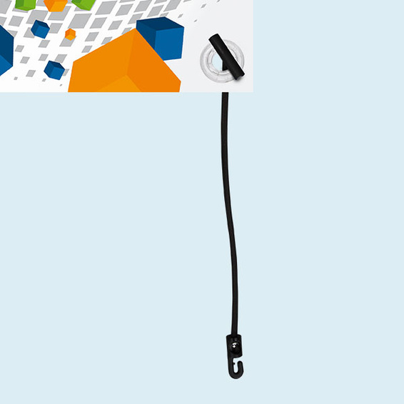 Mounting variant: tension rubber with toggle and plastic hooks, 300 mm