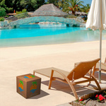 Outdoor cube seat as a practical storage surface or separate stool by the pool