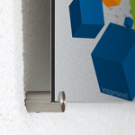 Aluminum composite panel, silver with stainless steel clamp holder