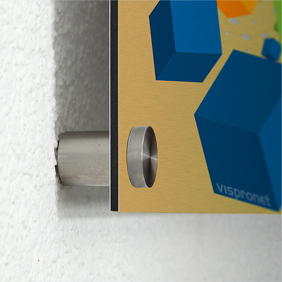 Aluminum composite panel, gold with stainless steel wall mount ø 13 mm/5 mm