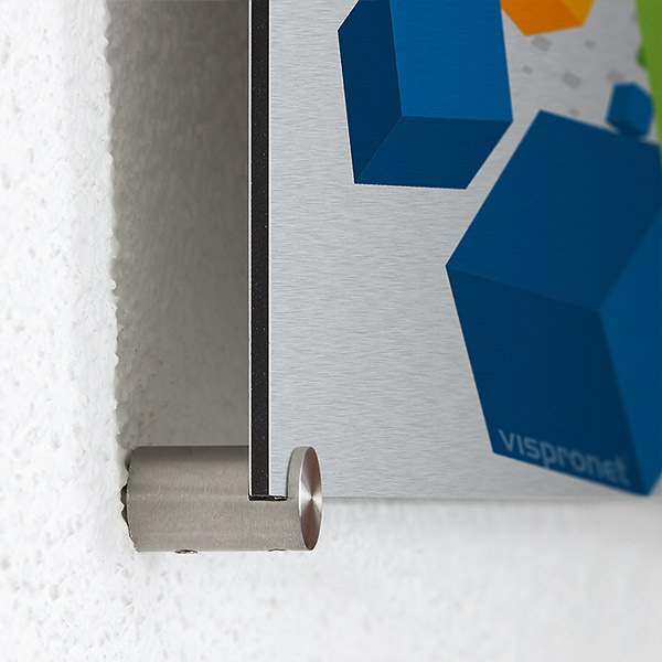 Aluminum composite panel, silver with stainless steel clamp holder